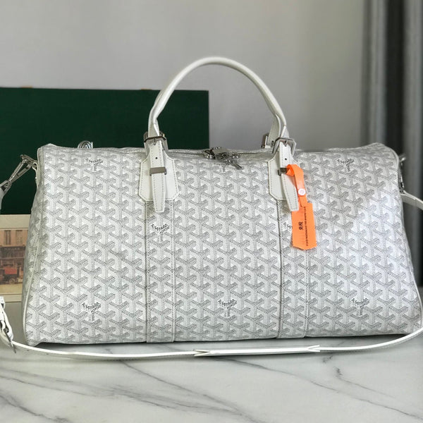 BORSA BOSTON 50 IN TELA GOYARDINE BIANCA E RIFINITURE IN PELLE DI VITELLO