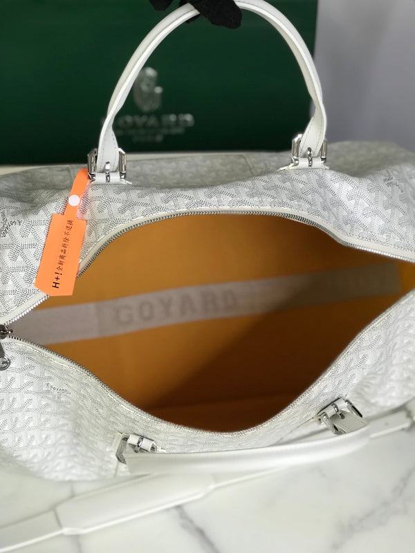 BORSA BOSTON 50 IN TELA GOYARDINE BIANCA E RIFINITURE IN PELLE DI VITELLO