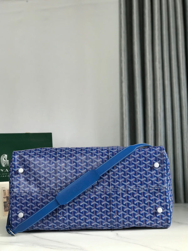BORSA BOSTON 50 IN TELA GOYARDINE BLU ZAFFIRO E FINITURE IN PELLE DI VITELLO