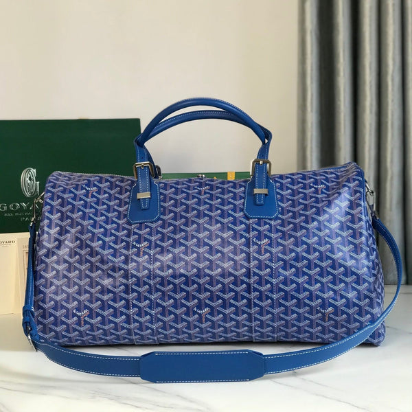 BORSA BOSTON 50 IN TELA GOYARDINE BLU ZAFFIRO E FINITURE IN PELLE DI VITELLO