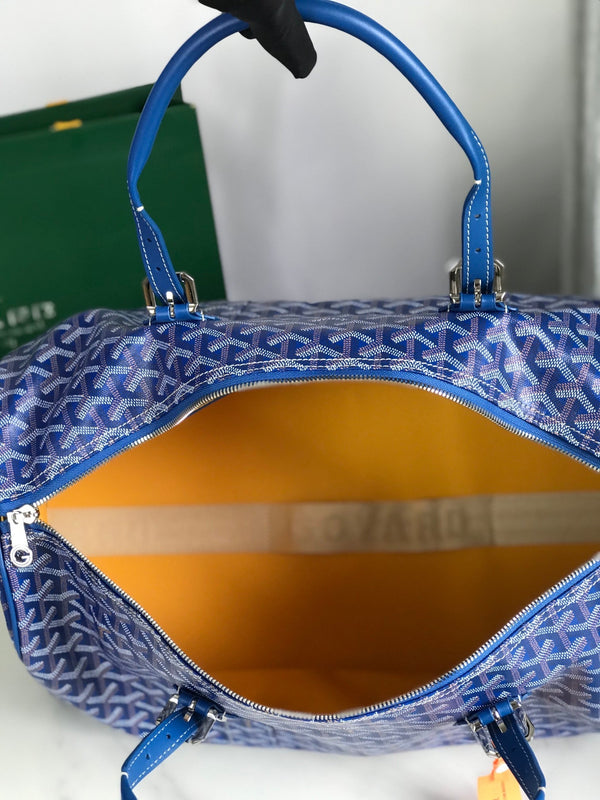 BORSA BOSTON 50 IN TELA GOYARDINE BLU ZAFFIRO E FINITURE IN PELLE DI VITELLO