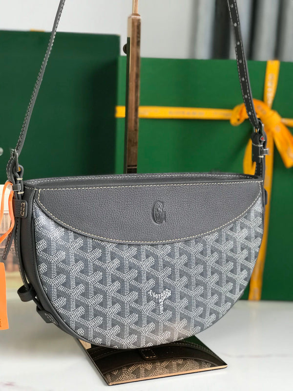 BORSA HIRONDELLE 25 IN AGNELLO GRIGIO E TELA GOYARDINE