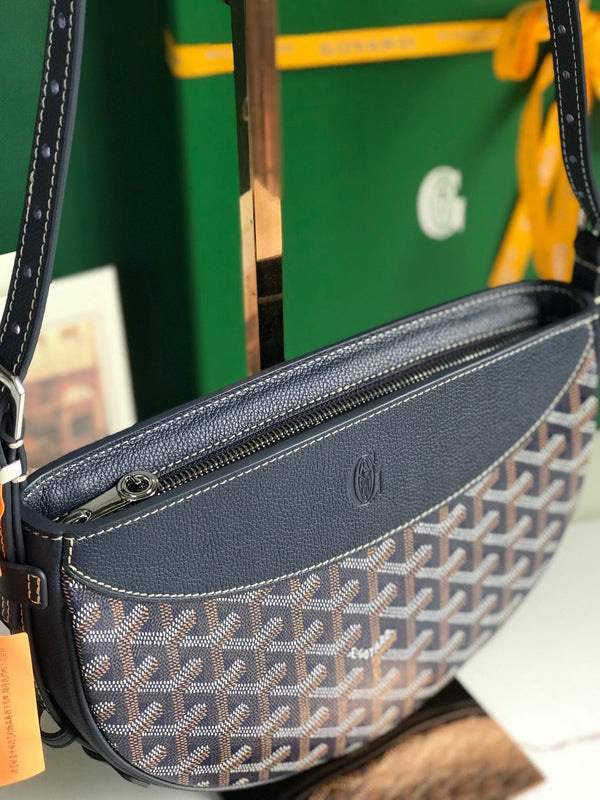 BORSA HIRONDELLE 25 IN AGNELLO BLU NAVY E TELA GOYARDINE