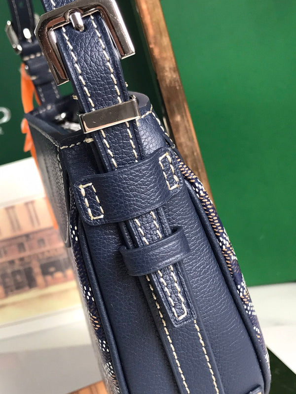 BORSA HIRONDELLE 25 IN AGNELLO BLU NAVY E TELA GOYARDINE