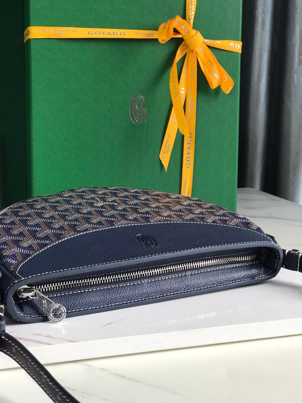 BORSA HIRONDELLE 25 IN AGNELLO BLU NAVY E TELA GOYARDINE