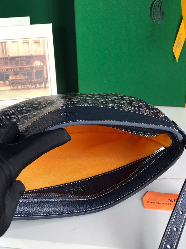 BORSA HIRONDELLE 25 IN AGNELLO BLU NAVY E TELA GOYARDINE