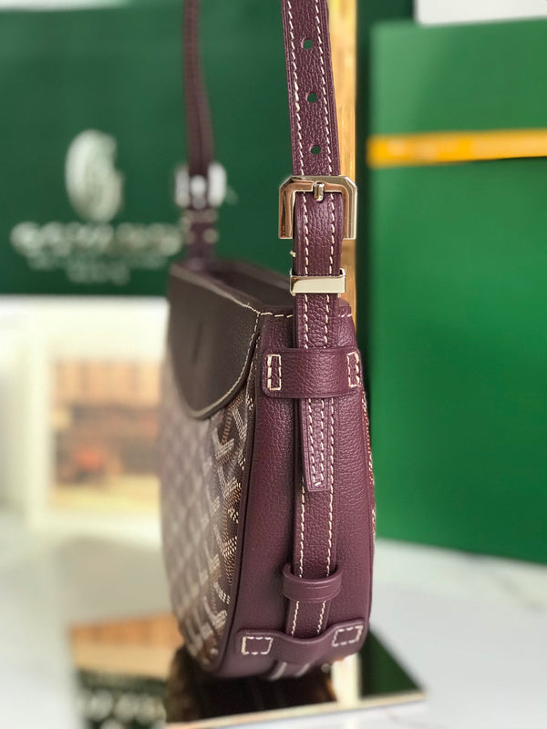 BORSA HIRONDELLE 25 IN PELLE DI AGNELLO ROSSO VINO E TELA GOYARDINE