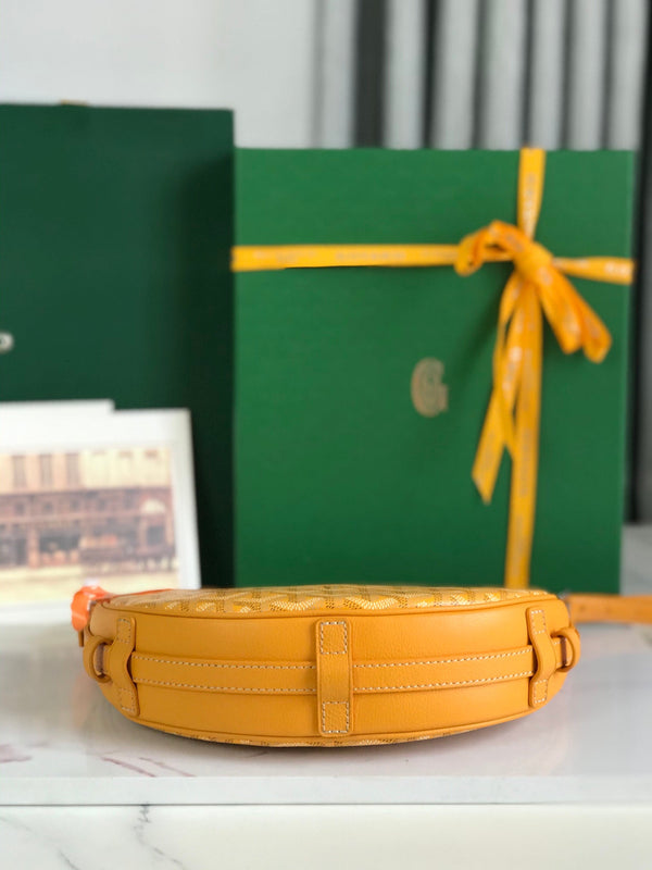 BORSA HIRONDELLE 25 IN PELLE DI AGNELLO GIALLA E TELA GOYARDINE