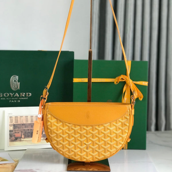 BORSA HIRONDELLE 25 IN PELLE DI AGNELLO GIALLA E TELA GOYARDINE