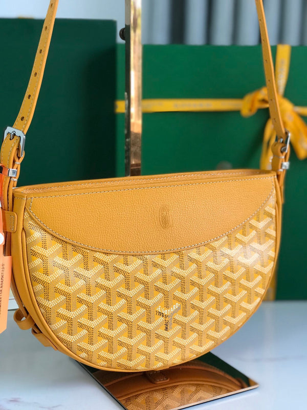 BORSA HIRONDELLE 25 IN PELLE DI AGNELLO GIALLA E TELA GOYARDINE