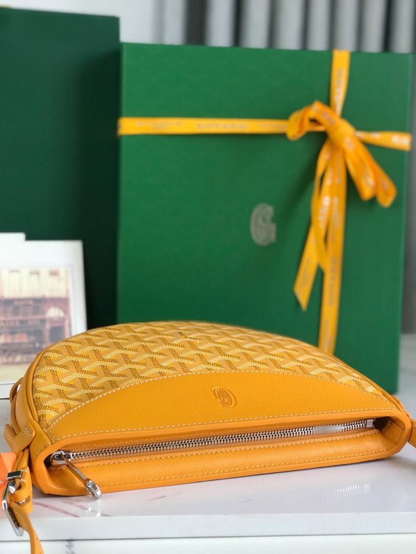 BORSA HIRONDELLE 25 IN PELLE DI AGNELLO GIALLA E TELA GOYARDINE