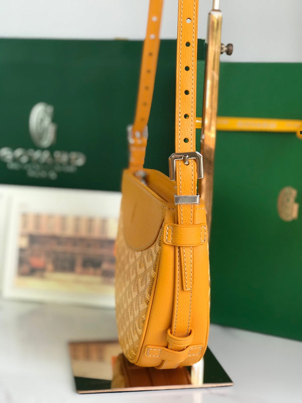 BORSA HIRONDELLE 25 IN PELLE DI AGNELLO GIALLA E TELA GOYARDINE