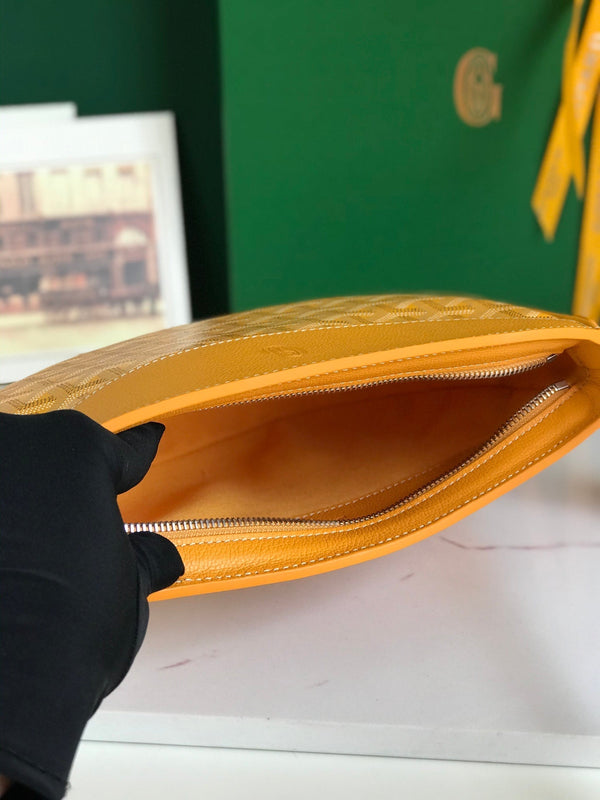 BORSA HIRONDELLE 25 IN PELLE DI AGNELLO GIALLA E TELA GOYARDINE