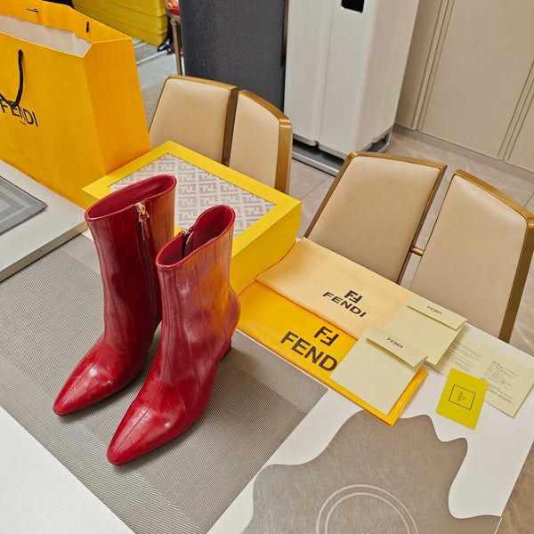 Fendi 25ss high-heeled boots red sheepskin 502717