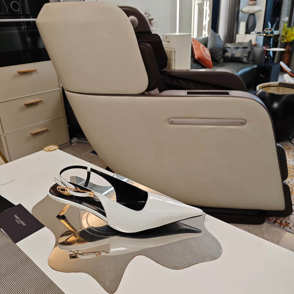 YSL Babylone Slingback 5.5cm White Glossy Leather