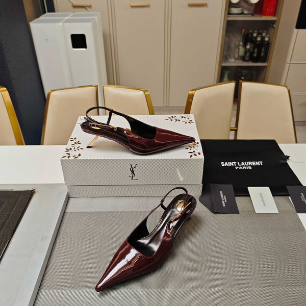 YSL Babylone Slingback 5.5cm Dark Burgundy Glossy Leather