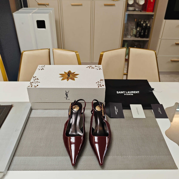 YSL Babylone Slingback 5.5cm Dark Burgundy Glossy Leather