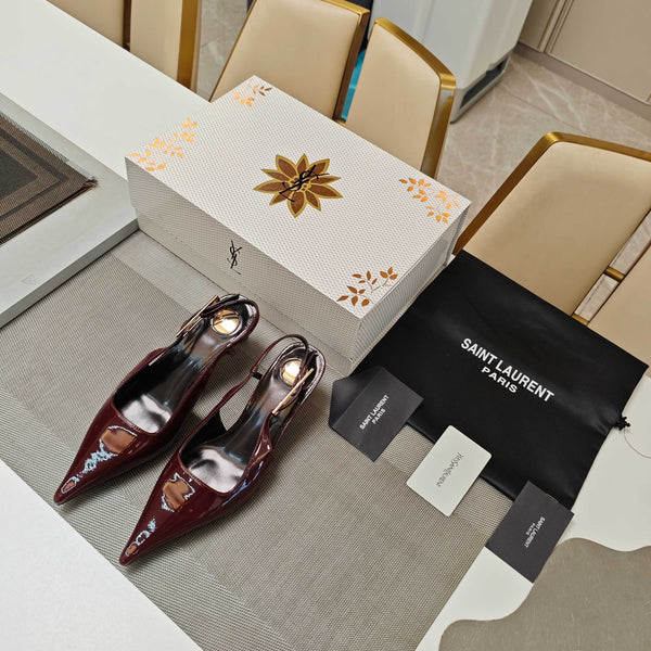 YSL Babylone Slingback 5.5cm Dark Burgundy Glossy Leather