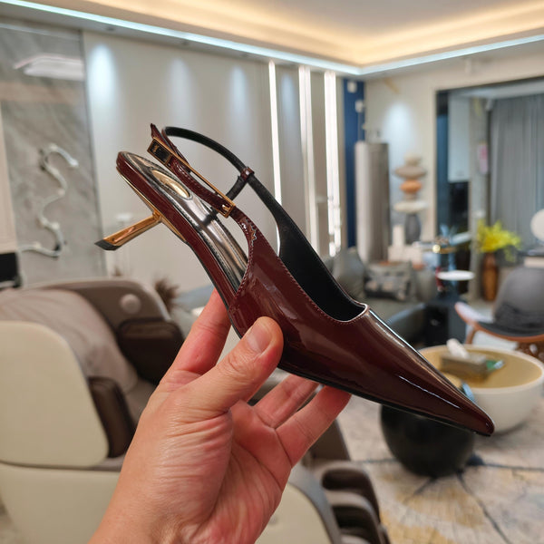 YSL Babylone Slingback 5.5cm Dark Burgundy Glossy Leather