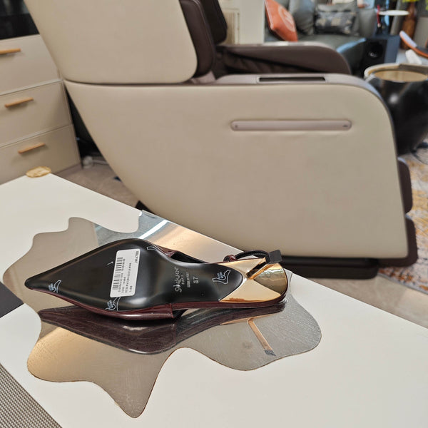 YSL Babylone Slingback 5.5cm Dark Burgundy Glossy Leather