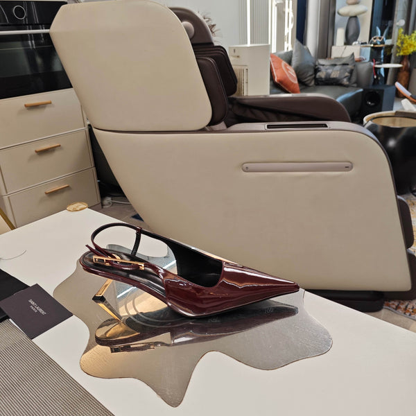 YSL Babylone Slingback 5.5cm Dark Burgundy Glossy Leather