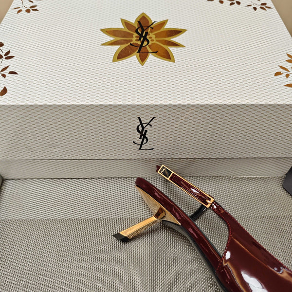 YSL Babylone Slingback 5.5cm Dark Burgundy Glossy Leather