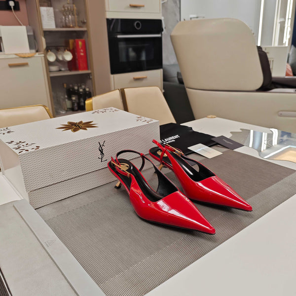 YSL Babylone Slingback 5.5cm Red Glossy Leather