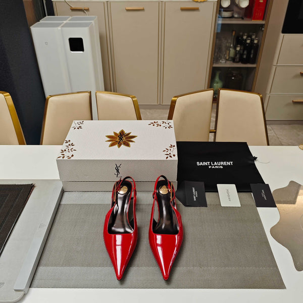YSL Babylone Slingback 5.5cm Red Glossy Leather