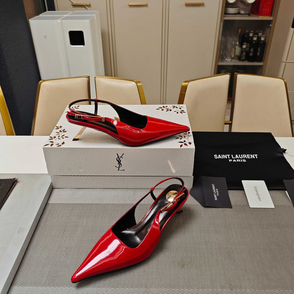 YSL Babylone Slingback 5.5cm Red Glossy Leather