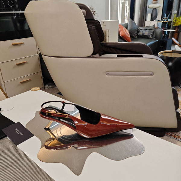 YSL Babylone Slingback 5.5cm Brown Glossy Leather