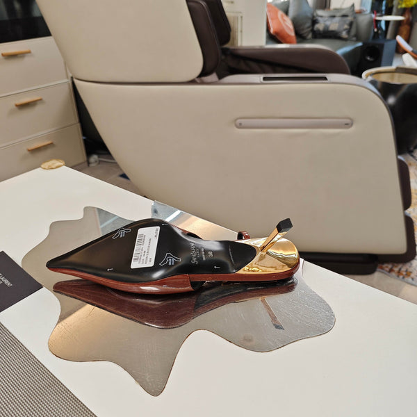 YSL Babylone Slingback 5.5cm Brown Glossy Leather