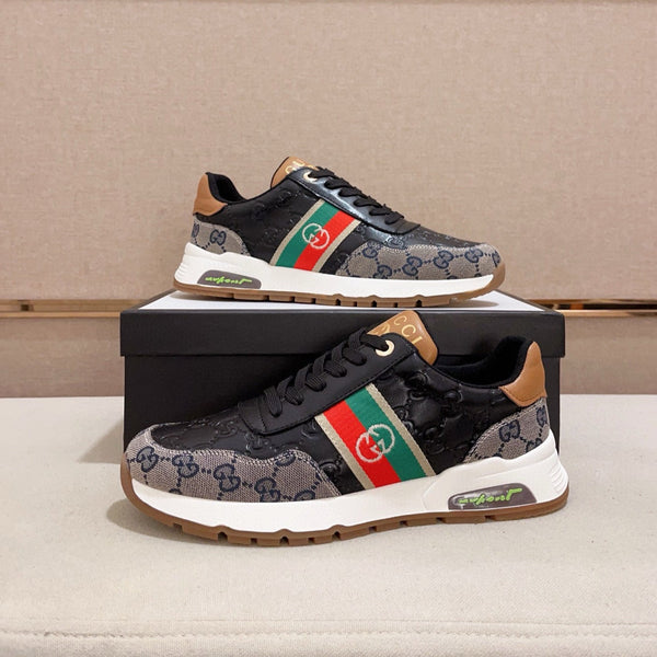 Sneaker da uomo GG in tessuto di pelle di pecora nera e grigia 529027