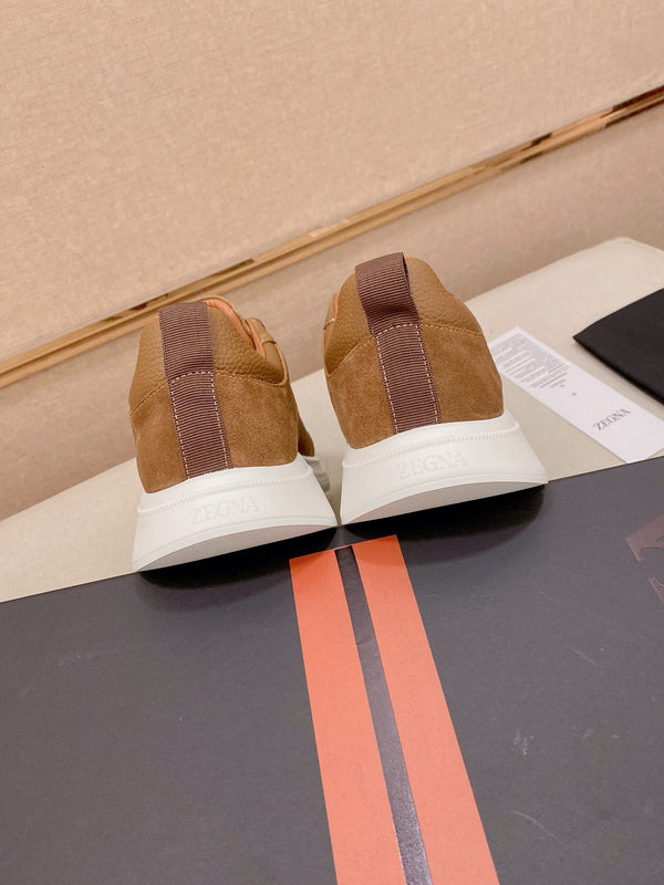 Zegna Men's Ermenegildo Sneakers Brown Suede Grain Leather