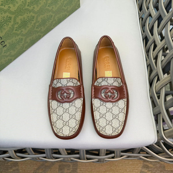 GG Men's Loafer Brown Canvas Cowhide 537555