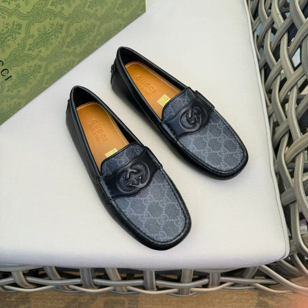 GG Men's Loafer Black Canvas Cowhide 876282