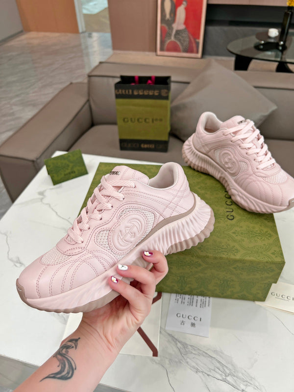 GG RIPPLE TRAINER IN PELLE DI AGNELLO ROSA PASTELLO CHIARO