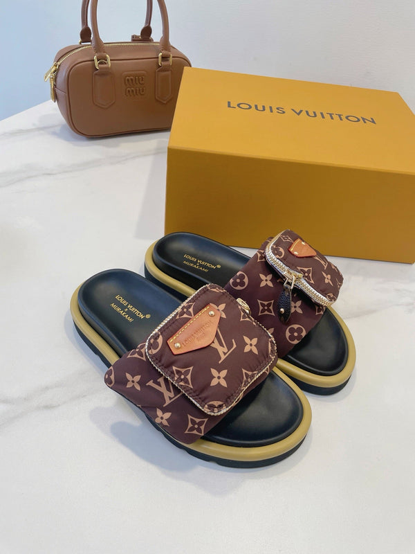 LV x TM Pool Pillow Flat Comfort Mule Marrone Monogram Nylon 241325
