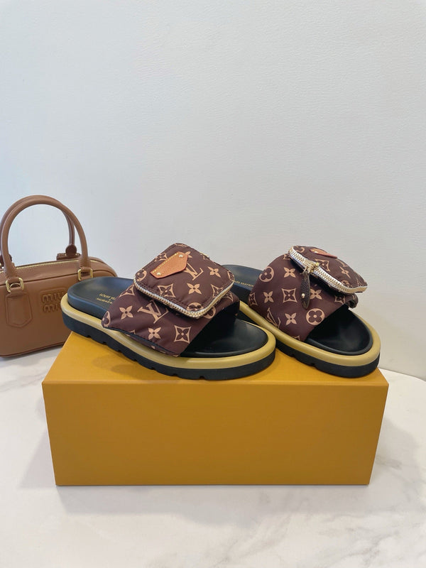 LV x TM Pool Pillow Flat Comfort Mule Marrone Monogram Nylon 241325