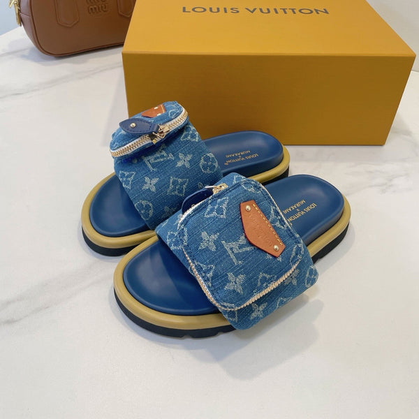 LV x TM Pool Pillow Flat Comfort Mule Blue Denim 241326