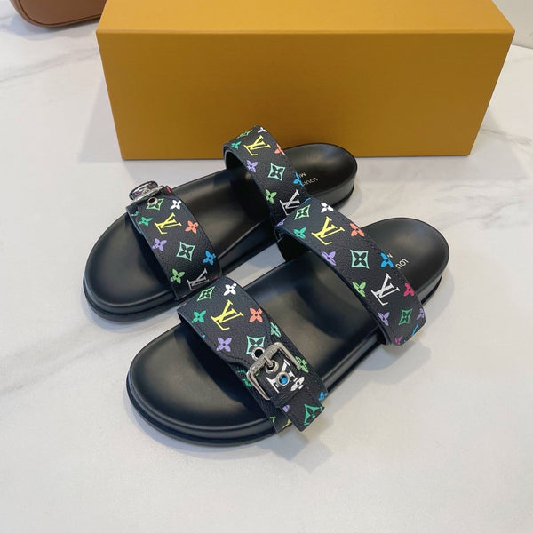 Bom Dia Flat Comfort Mule Black and Multicolored Monogram Canvas 241333