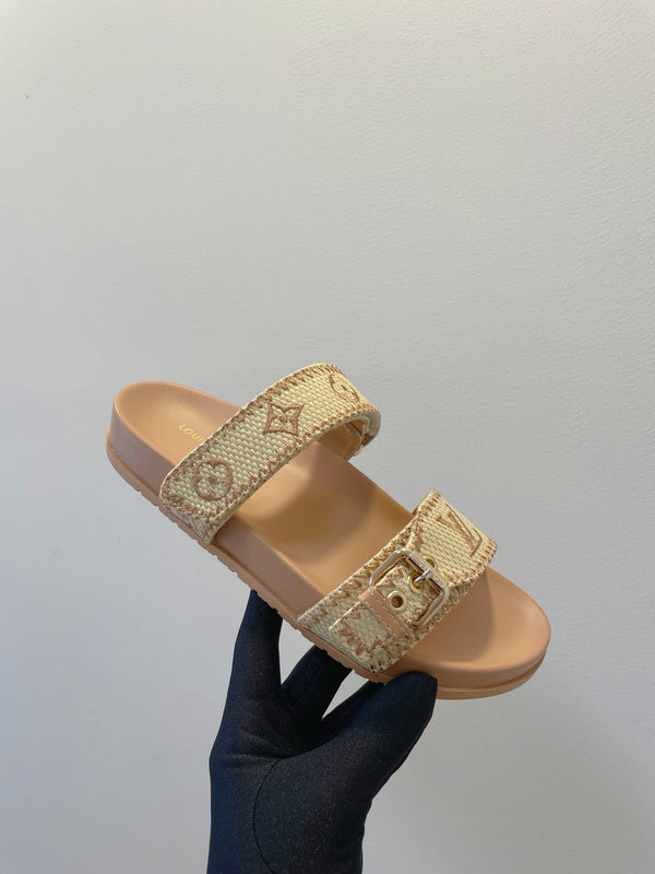 Bom Dia Flat Comfort Mule Beige Monogramma Stampa in rilievo Classic 241337