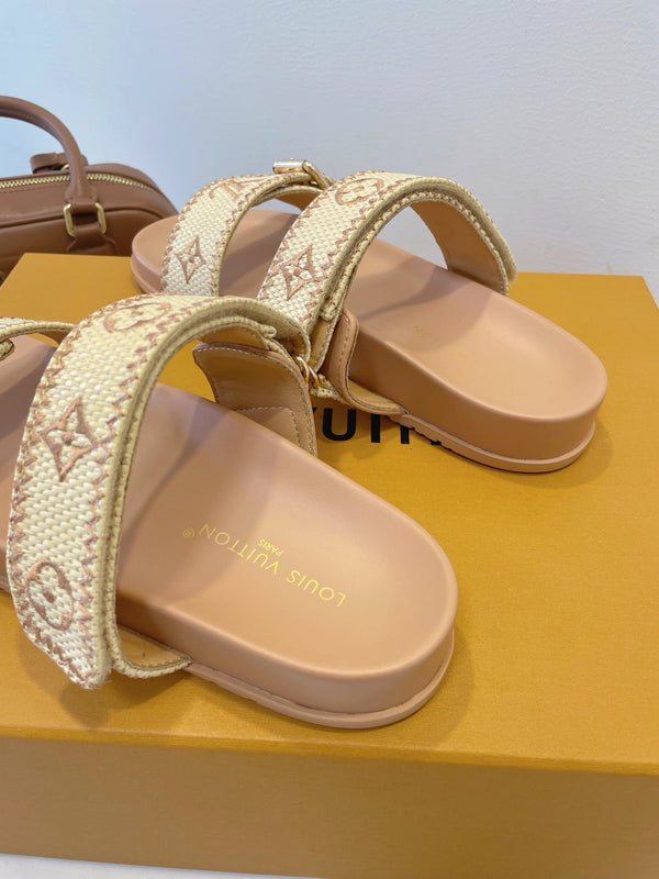 Bom Dia Flat Comfort Mule Beige Monogramma Stampa in rilievo Classic 241337