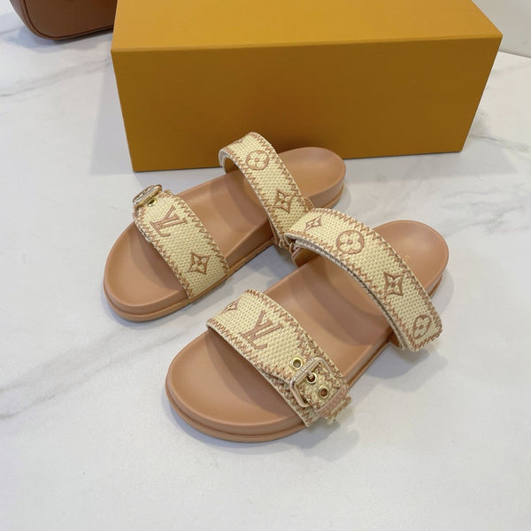 Bom Dia Flat Comfort Mule Beige Monogramma Stampa in rilievo Classic 241337