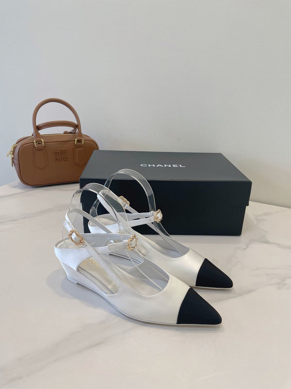 CC 26s T-Strap Slingbacks Black White Satin 941623