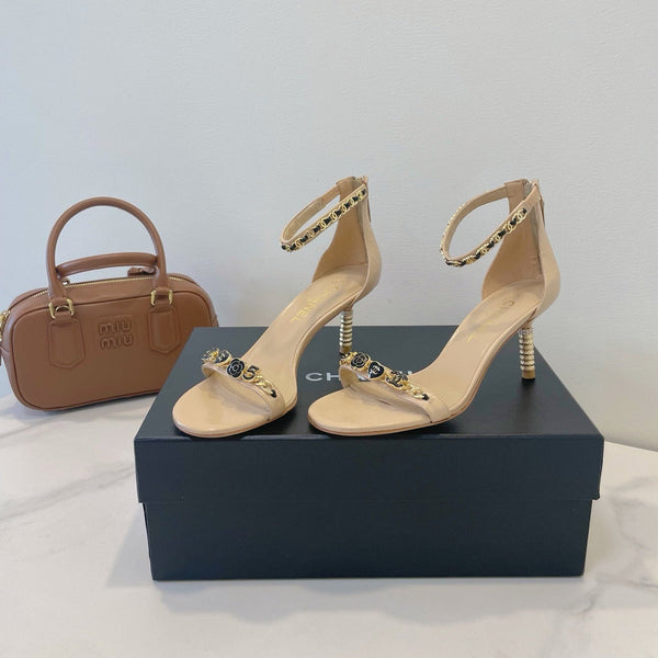 CC 26s High-Heeled Sandals 6.5cm Beige Lambskin 941626