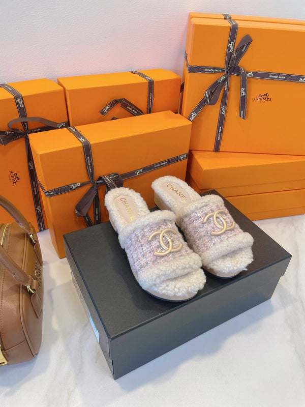 CC 25C Logo Slippers 50mm Multicolor Shearling Wood 423698