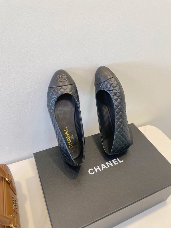 CC 25A Ballet Flat Quited Black Sheepskin 530541