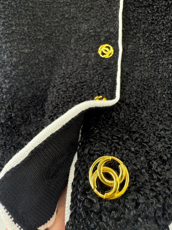 CC 26s Neck Long Sleeved Cardigan Black Tweed 364286