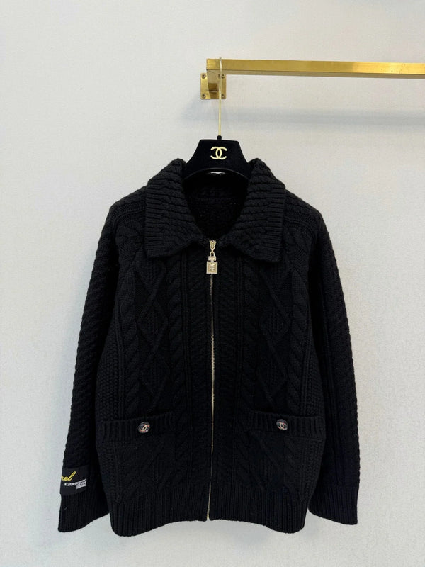 CC 26s Collared Cable Knit Zip Cardigan Wool 450978