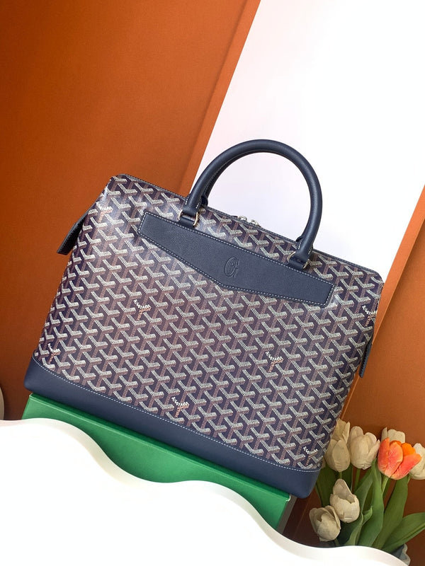 PORTA DOCUMENTI CISALPIN 39 IN TELA GOYARDINE BLU NAVY E PELLE DI VITELLO